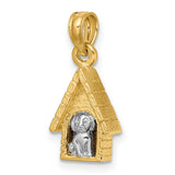 14k Two-Tone Gold Doghouse Pendant with Dog Inside, Pet Lover Charm