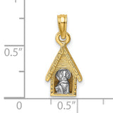 14k Two-Tone Gold Doghouse Pendant with Dog Inside, Pet Lover Charm