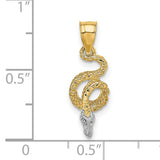 14k Multi-Tone Gold Snake Pendant with Rhodium Head, Coiled Serpent Design