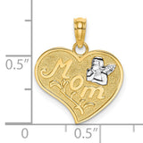 14k Two-Tone Gold Heart Pendant with Praying Angel and MOM Design for Women