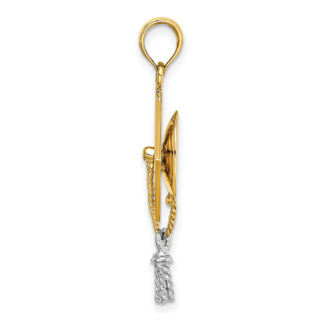14k Multi-Tone Gold Graduation Cap Pendant with Detailed Tassel Charm, Unisex Academic Jewelry