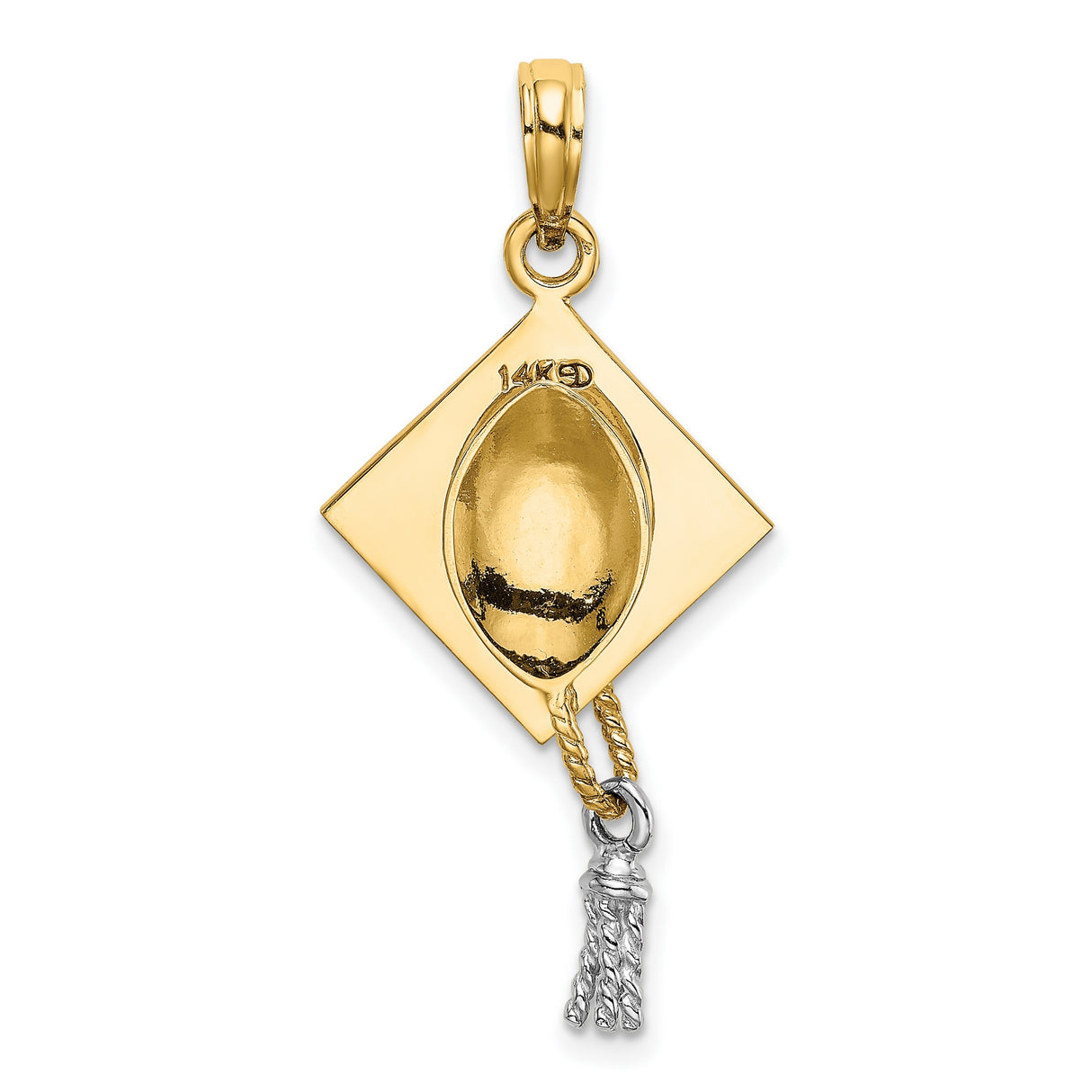 14k Multi-Tone Gold Graduation Cap Pendant with Detailed Tassel Charm, Unisex Academic Jewelry