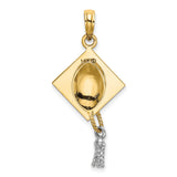 14k Multi-Tone Gold Graduation Cap Pendant with Detailed Tassel Charm, Unisex Academic Jewelry