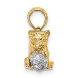 3-D Cat Playing with Moveable Ball Charm Pendant in Real 14k Multi-Tone Gold
