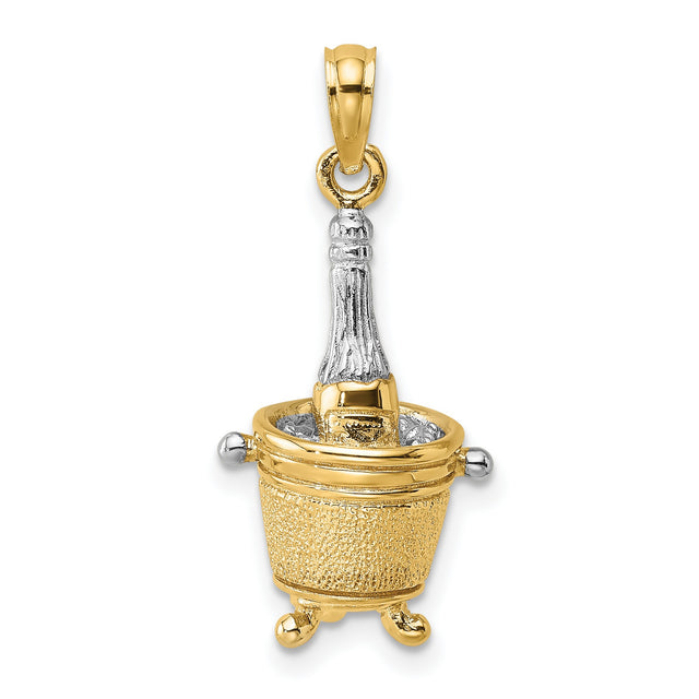 14k Multi-Tone Gold Champagne Bottle in Ice Bucket Pendant, 3D Celebration Charm