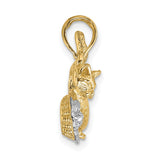 Cat Playing with Yarn in Basket Charm Pendant in Real 14k Multi-Tone Gold
