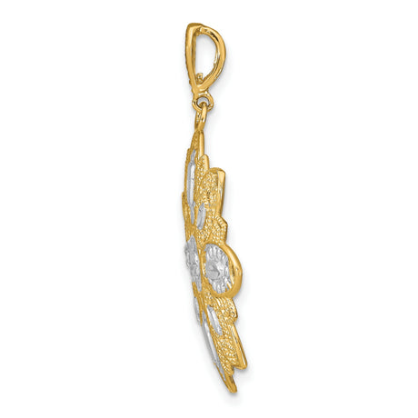 14k Two-Tone Gold Flower Pendant with Filigree Petal Design for Women