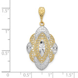 14k Multi-Tone Gold Pendant with Ornate Rhodium Accents, Filigree, Vintage Baroque Design