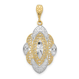 14k Multi-Tone Gold Pendant with Ornate Rhodium Accents, Filigree, Vintage Baroque Design