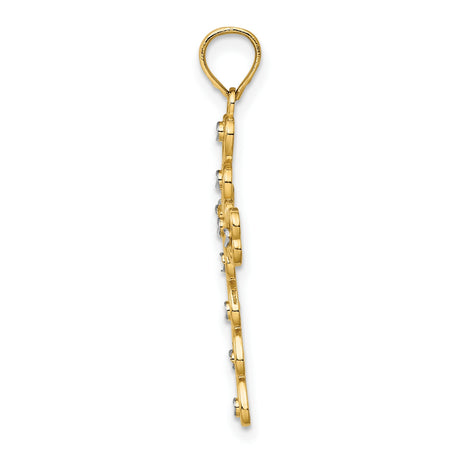 14k Multi-Tone Gold Cross Pendant with Two-Tone Heart and Silver Accents