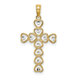 Heart Cross Charm Pendant in Real 14k Multi-Tone Gold