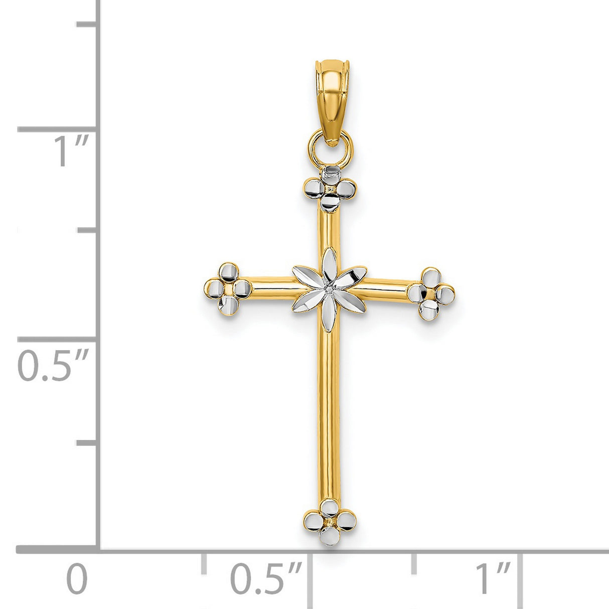 Thin Cross Charm Pendant in Real 14k Multi-Tone Gold