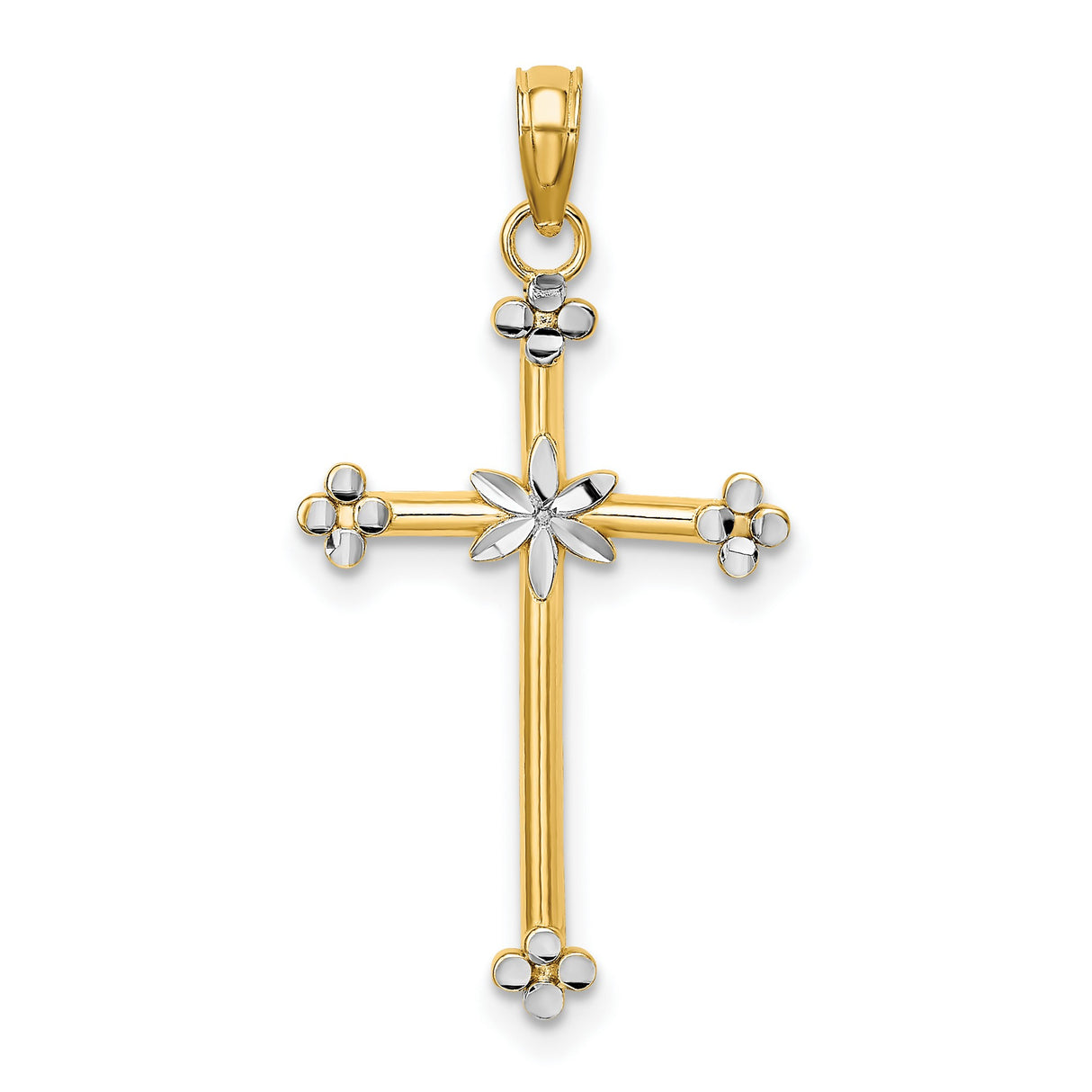 Thin Cross Charm Pendant in Real 14k Multi-Tone Gold