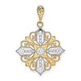 14k Multi-Tone Gold Filigree Cross Pendant, Ornate Christian Design for Women