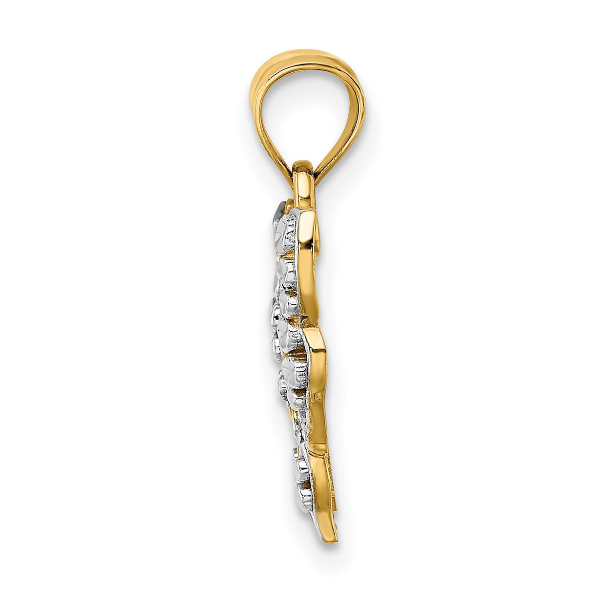 14k Multi-Tone Gold Butterfly Pendant with Cut-Out Wings and Diamond Cut Detailing for Women