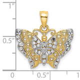14k Multi-Tone Gold Butterfly Pendant with Cut-Out Wings and Diamond Cut Detailing for Women