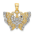 14k Multi-Tone Gold Butterfly Pendant with Cut-Out Wings and Diamond Cut Detailing for Women