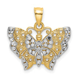 14k Multi-Tone Gold Butterfly Pendant with Cut-Out Wings and Diamond Cut Detailing for Women