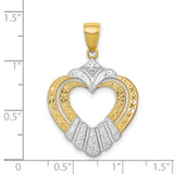 14k Two-Tone Gold Heart Claddagh Pendant, Celtic Design with Textured Detailing for Women