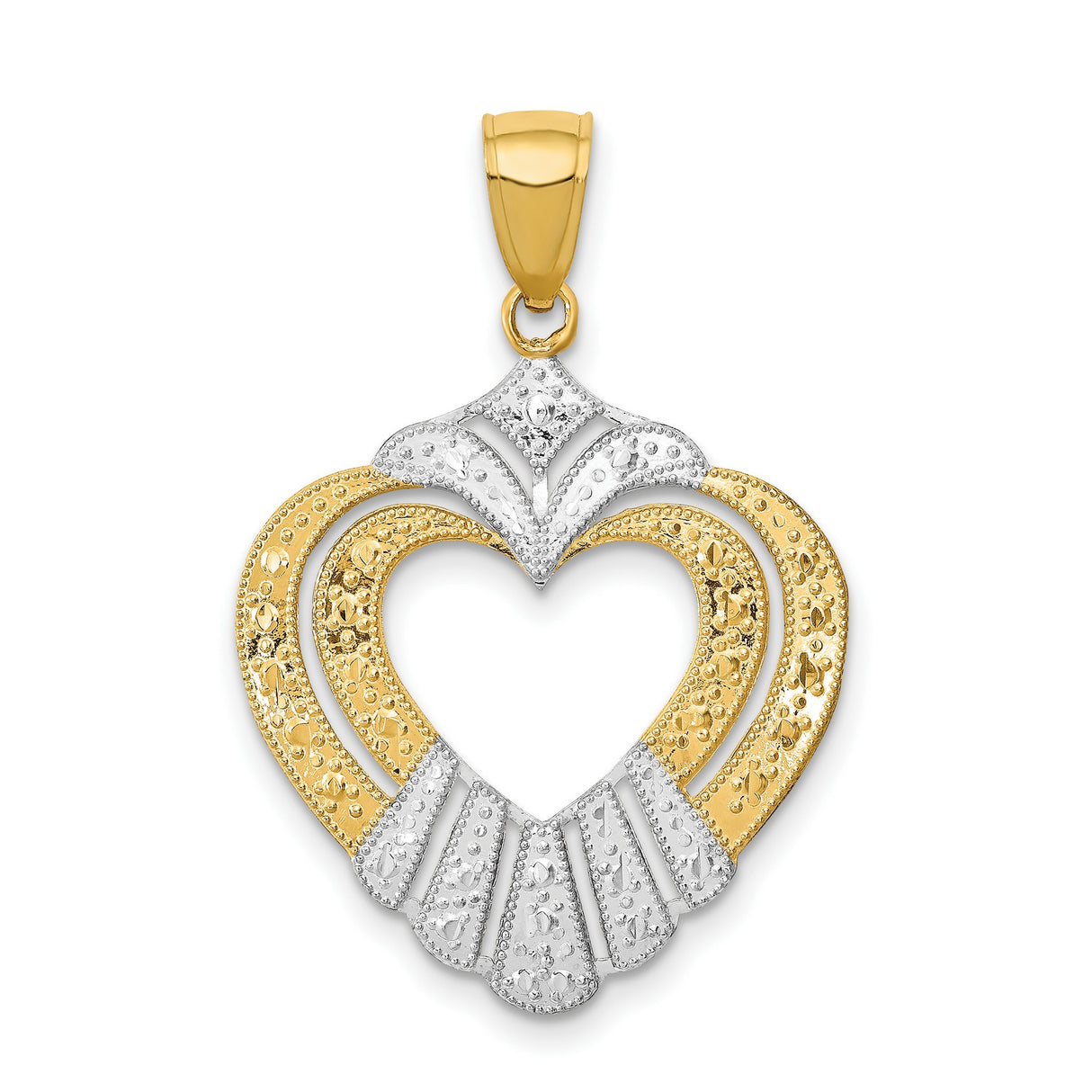 14k Two-Tone Gold Heart Claddagh Pendant, Celtic Design with Textured Detailing for Women