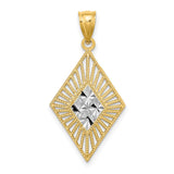 14k Multi-Tone Gold Pendant with Sunburst Design and Rhodium Detail