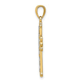 Polished and Textured Beaded Cross Charm Pendant in Real 14k Multi-Tone Gold