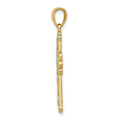 14k Multi-Tone Gold Cross Pendant with Textured Design, Unisex Religious Jewelry