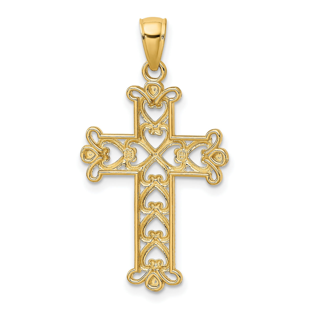 Polished and Textured Beaded Cross Charm Pendant in Real 14k Multi-Tone Gold