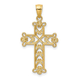 Polished and Textured Beaded Cross Charm Pendant in Real 14k Multi-Tone Gold