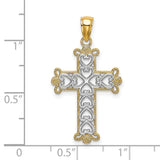 Polished and Textured Beaded Cross Charm Pendant in Real 14k Multi-Tone Gold