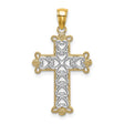 Polished and Textured Beaded Cross Charm Pendant in Real 14k Multi-Tone Gold