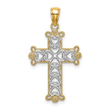 Polished and Textured Beaded Cross Charm Pendant in Real 14k Multi-Tone Gold