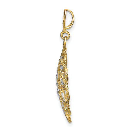 14k Multi-Tone Gold Floral Filigree Pendant, Two-Tone Openwork Design for Women