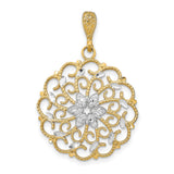 14k Multi-Tone Gold Floral Filigree Pendant, Two-Tone Openwork Design for Women