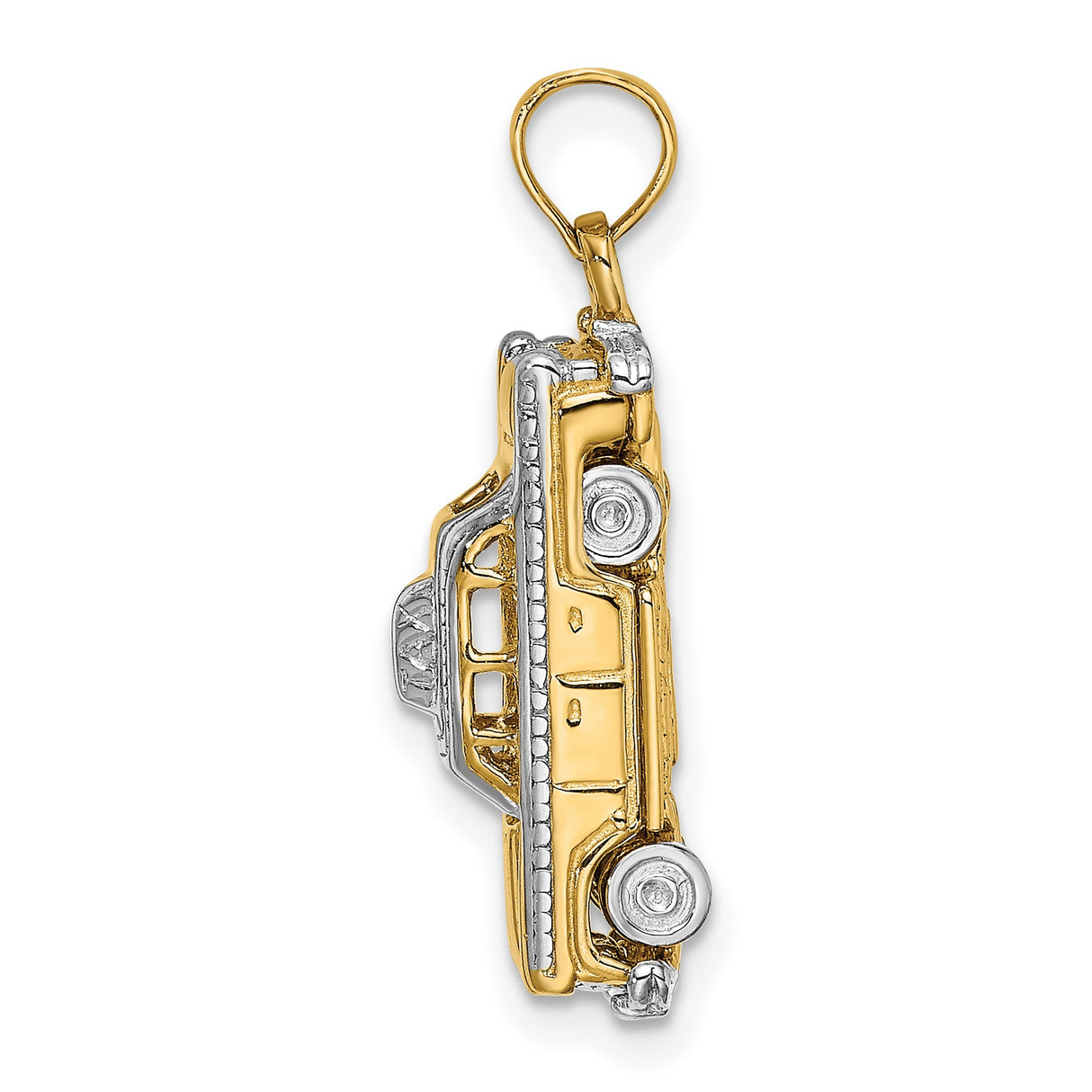 14k Two-Tone Gold Classic Car Pendant, Detailed Vintage Automobile Design for Men