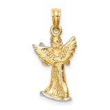 3-D Angel Playing Harp Charm Pendant in Real 14k Multi-Tone Gold