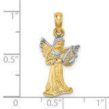 3-D Angel Playing Harp Charm Pendant in Real 14k Multi-Tone Gold