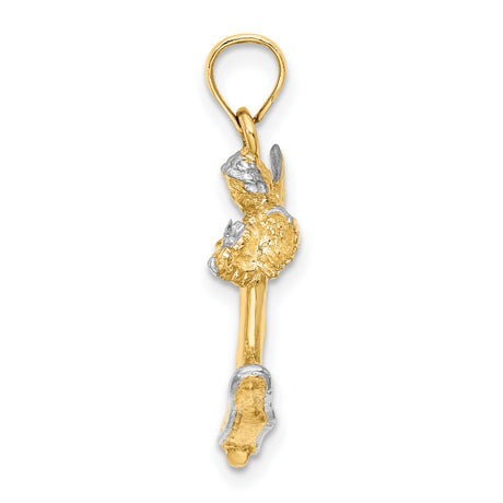 3-D Angel Playing Violin Charm Pendant in Real 14k Multi-Tone Gold