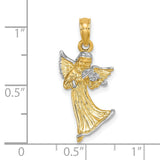 3-D Angel Playing Violin Charm Pendant in Real 14k Multi-Tone Gold