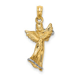 3-D Angel Playing Trumpet Charm Pendant in Real 14k Multi-Tone Gold