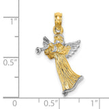 3-D Angel Playing Trumpet Charm Pendant in Real 14k Multi-Tone Gold