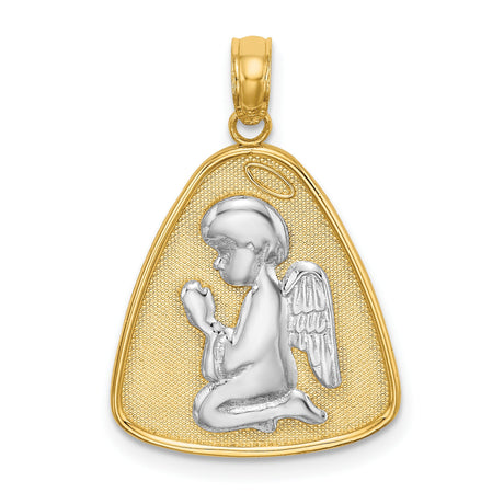 Angel Praying with Halo Triangle Disc Charm Pendant in Real 14k Multi-Tone Gold