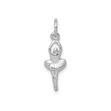 14k White Gold Ballerina Pendant with Arabesque Pose, Ballet Dance Charm for Women