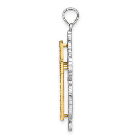 14k Multi-Tone Gold Cross Pendant with Filigree Scrollwork and Milgrain Detail
