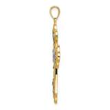Leaves Beaded Cross Charm Pendant in Real 14k Multi-Tone Gold
