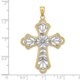 Leaves Beaded Cross Charm Pendant in Real 14k Multi-Tone Gold