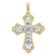 Leaves Beaded Cross Charm Pendant in Real 14k Multi-Tone Gold