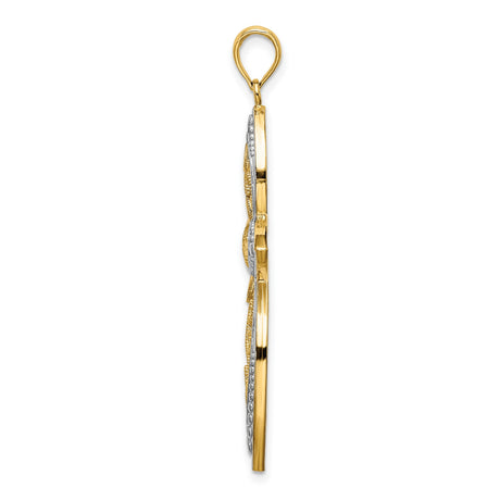 14k Two-Tone Gold Cross Pendant with Filigree Detailing and Beaded Edge
