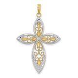 Beaded Filigree Cross Charm Pendant in Real 14k Multi-Tone Gold