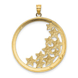 14k Two-Tone Gold Pendant with Open Circle Star Design and Textured Accents